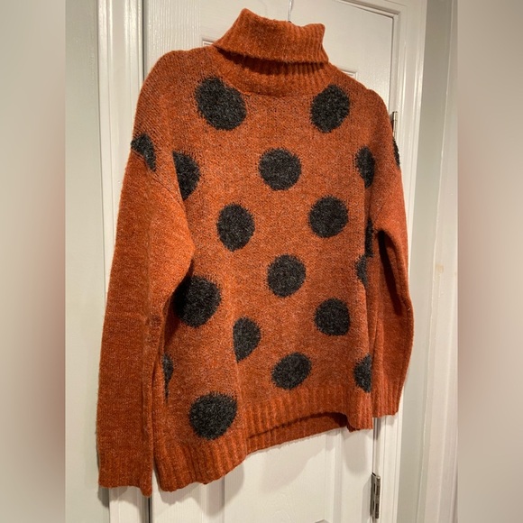 NWOT NorthStyle Size L Rust Black Polka Dot Cowl Neck Long Sleeve Fuzzy Sweater - Picture 5 of 11